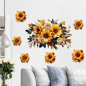 Autocollants muraux tournesols adhésifs avec fleurs jaunes pour décoration de salon