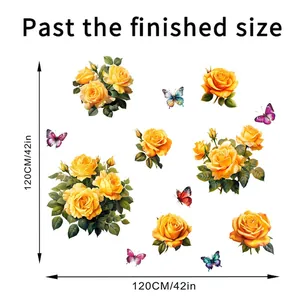 Size guide for sunflower butterfly wall stickers showing 120x120cm finished coverage area