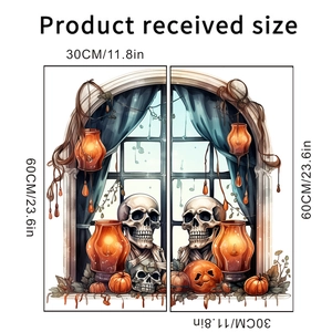 Detailed sheet showing 30x60cm Halloween skull and pumpkin window stickers layout