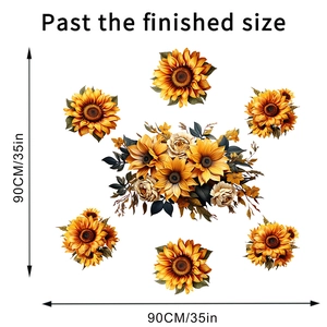 Tableau des dimensions pour stickers muraux tournesol jaune mesurant 90cm par 90cm au total