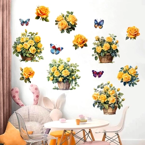 Wandtattoo mit gelben Blumenkörben und Schmetterlingen für Wohnzimmer Dekorationen