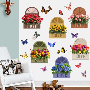 3D realistic flower wall decals with sunflowers and butterflies for home decor