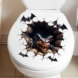 3D Halloween monster and bats waterproof self-adhesive toilet seat wall sticker decor