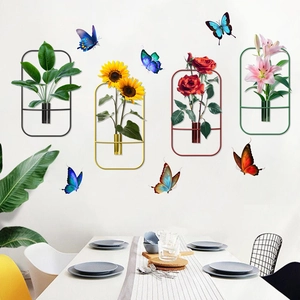 Selbstklebende Wandaufkleber mit Blumenrahmen und 3D-Schmetterlingen für das Zimmer