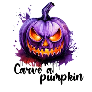 Artistic watercolor pumpkin Halloween decal with Carve a Pumpkin text for wall decoration