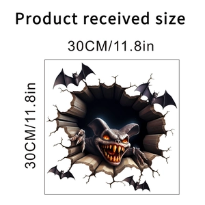 Detailed view of 30x30cm 3D Halloween wall sticker with monster and bat elements