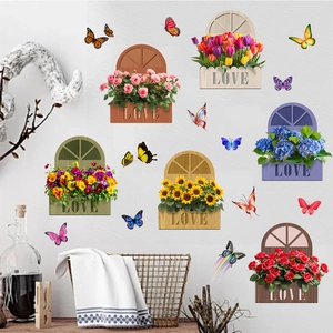 3D wooden frame wall stickers featuring flowers, sunflowers and colorful butterflies