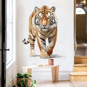 Detailed 3D tiger wall sticker with realistic orange fur texture and sharp eyes