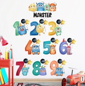 Stickers muraux chiffres monstres pour décoration d'anniversaire de chambre d'enfant