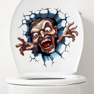3D horror zombie sticker bursting through wall for Halloween toilet or bathroom decor