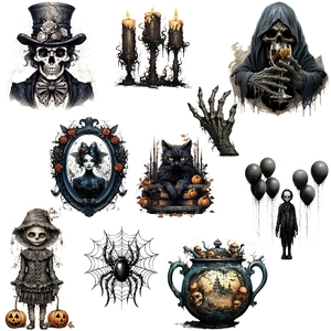 Gothic Halloween muurstickers met skeletten, zwarte katten en spinnen wanddecoraties