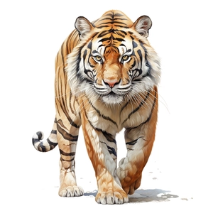 Detailed realistic tiger wall sticker with sharp orange fur texture on white background