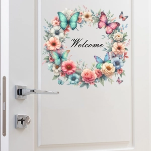 Floral butterfly welcome wreath wall sticker for home door decoration and entryways