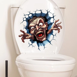 Detailed zombie wall sticker design showing scary hands breaking through a white toilet lid