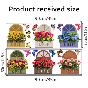 Detail of sunflower and tulip wall stickers with 35x11.8 inch dimensions display