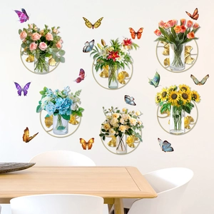 Ginkgo Leaf Flower Vase Butterfly Self Adhesive Wall Sticker Waterproof PVC Floral Art Decal For Living Room Bedroom Decor
