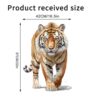 Realistic tiger wall sticker detail showing product dimensions of 42x57cm for home decor