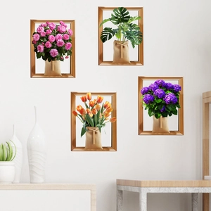 Stickers Muraux 3D Réalistes Plantes Fleurs PVC Imperméable Auto-adhésif Monstera Tulipe Rose Hortensia Home Decor