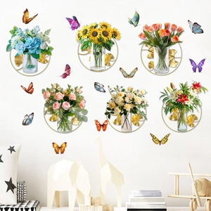 Golden ginkgo leaf flower vase and butterfly self-adhesive wall stickers for living room