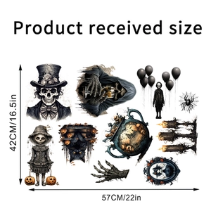Halloween muurstickers set met gothic schedel en kat afmetingen 42x57cm groot