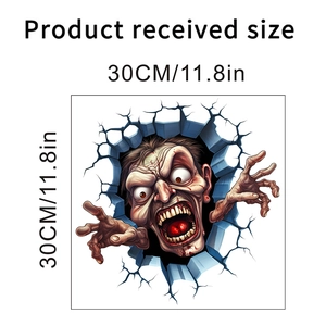 3D zombie monster wall sticker detail showing the 30x30cm size and terrifying design