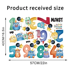 Stickers muraux monstres de dessin animé avec chiffres et étoiles pour enfants