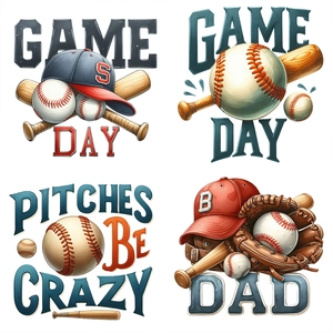 Set of four vintage baseball wall decals with bats, gloves, and Game Day typography