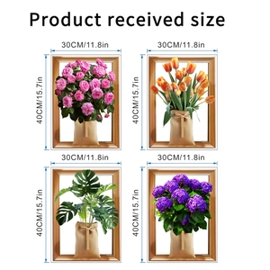 Dimensions détaillées pour stickers muraux 3D avec motifs de roses et tulipes 30x40cm