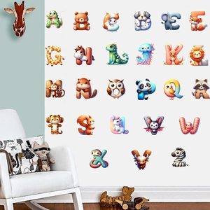 Detailansicht der 26 3D-Tier-Alphabet-Wandaufkleber für Kinderzimmer und Kinderzimmerdekoration