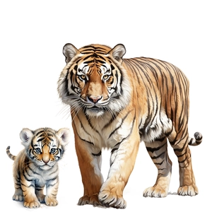 Detail shot of fierce tiger and cub digital illustration for waterproof wall stickers