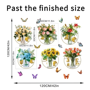 Detailed dimensions of self-adhesive flower and butterfly wall stickers for home decor