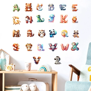 Cartoon Alphabet Tier Wandaufkleber Für Kinderzimmer Deko Wasserdicht PVC A-Z Buchstaben Dekorative Aufkleber Für Schlafzimmer