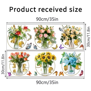 Detail view of floral and butterfly wall decals set with ginkgo leaf motifs, 90x30cm size