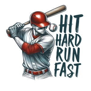 Detail of baseball wall sticker featuring an athlete silhouette with Hit Hard Run Fast text