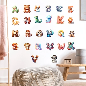 A-Z Alphabet Tier-Wandsticker für Kinderzimmer mit niedlichen 3D-Cartoon-Figuren