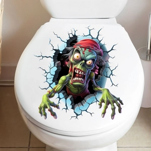 Detailed 3D visual effect sticker showing a green zombie breaking through a toilet lid