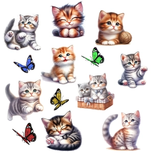 Cute self-adhesive cat and butterfly wall stickers for living room and bedroom decor