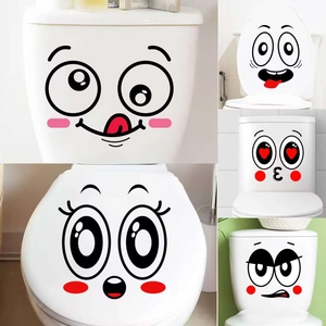 Creative Cartoon Smiley Face Expression Wall Stickers Waterproof PVC Decals For Toilet Seat Cover Fridge Bathroom Home Decor