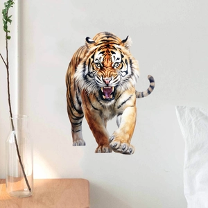 Detailed 3D tiger wall sticker showing realistic fur texture and powerful roar design