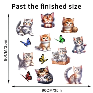 Detail view of cute cartoon cats and butterflies wall stickers with 90x90cm size layout