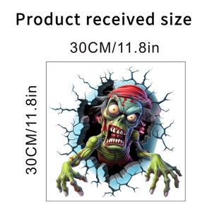 3D zombie wall sticker showing 30cm x 30cm product size with green skin zombie design
