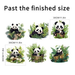 Set of 6 panda wall stickers 30x30cm featuring vivid illustrations in bamboo settings