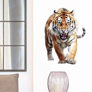 Macro detail of a 3D fierce tiger wall sticker with realistic roaring tiger pattern