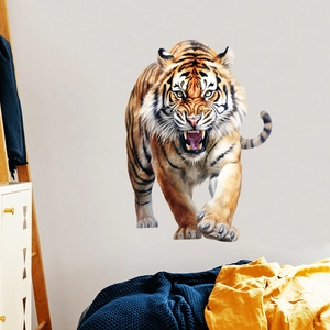 3D realistic roaring tiger wall sticker with vivid textures for bedroom wall decoration
