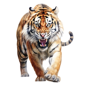 Detailed realistic tiger wall sticker showing fierce roaring facial expressions and fur