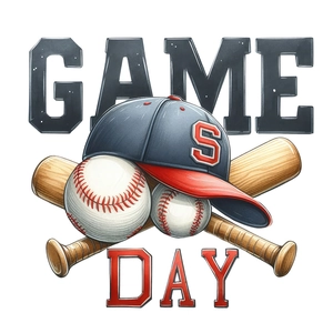 Close-up of baseball wall decal featuring crossed bats, balls, and Game Day text