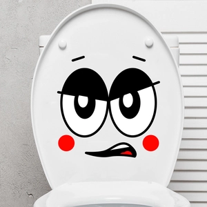 Funny cartoon smiling face vinyl wall sticker for toilet lid and home bathroom decor