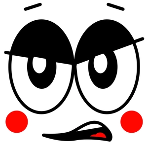 Close-up of minimalist cartoon face wall sticker featuring red cheeks and wavy mouth detail