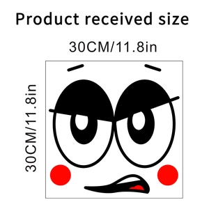 Detail of 30cm square smiley face sticker with large eyes and blush for home decor
