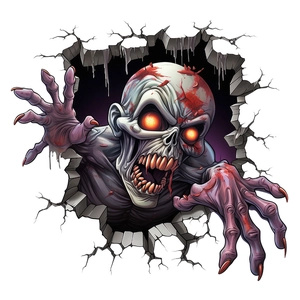 Detail view of 3D zombie wall sticker showing realistic wall cracks and horror zombie face
